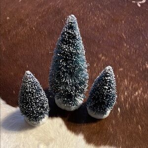 Flocked Bottle Brush Christmas Trees Lemax 2/6" tall and 1/9”~ Set of 3 Vintage